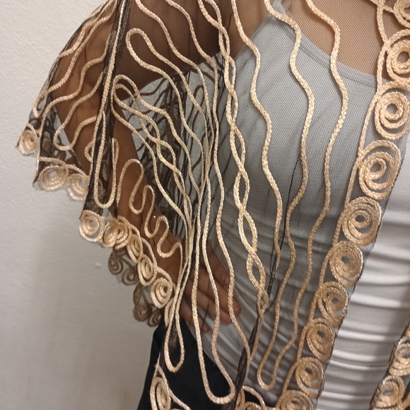 Elegant Black and Gold‎ Sheer Cape - Picture 3 of 4